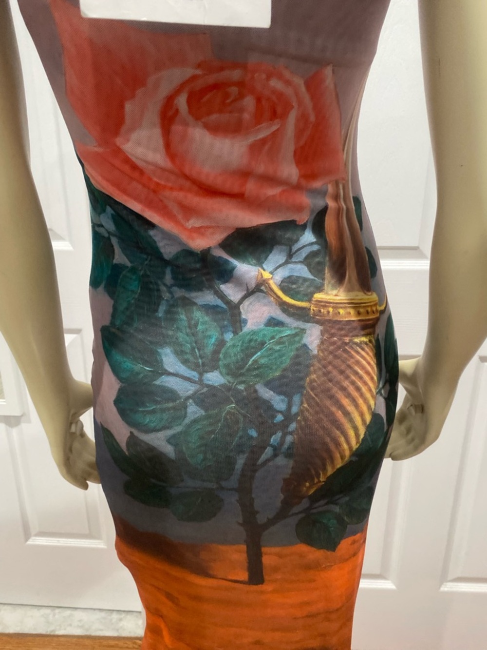 Rene Magritte Zara Sleeveless Maxi Dress with Pink Rose & Orange Panel/ Size S - Picture 6 of 14